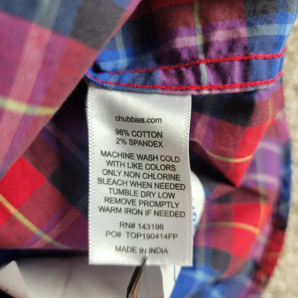 Chubbies Mens Medium‎ Red Blue Plaid Button Down Long Sleeve